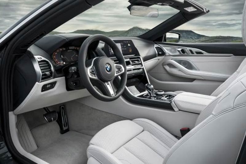 The optional M Sport package on the BMW 8 Series 840d xDrive Convertible gets more design features and equipment. It gets a new front and rear apron with extra-large air intakes with 19-inch M light-alloy wheels. It also gets M Sport braking system, multifunction seats and M leather steering wheel with door sills getting the M Logo.