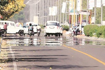A mirage on a road due to extreme heat earlier this year in Chandigarh (Express Photo)