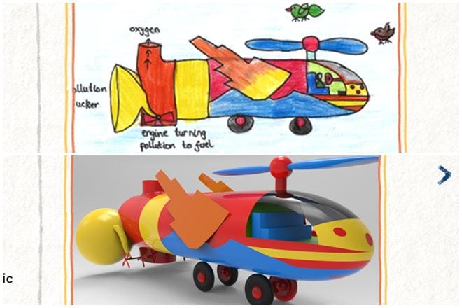 Sanidhaya Garg, an 8-year-old, addressed the problem with rising air pollution. So, he designed the Air Cleaner Super Sonic Car. He says: My dream car sucks pollution from air and uses it as fuel. It gives out pure oxygen. The blades of the fan are round so that they don't hurt the birds and I can travel all around the world while purifying the air.