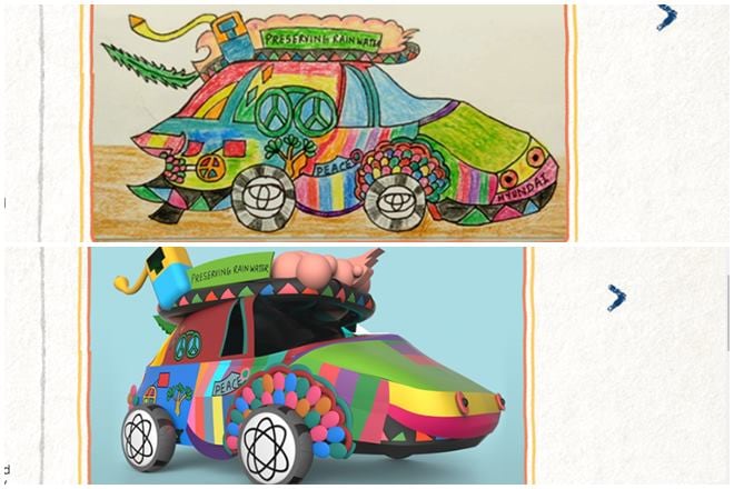 Eight-year-old Prachi Gupta's Ecofix Car addresses another environment concern through preserving rain water. Prachi has this to say about her design: My car can preserve rain water and the water can be used later for any purpose. It can be in areas where there is a problem of water.