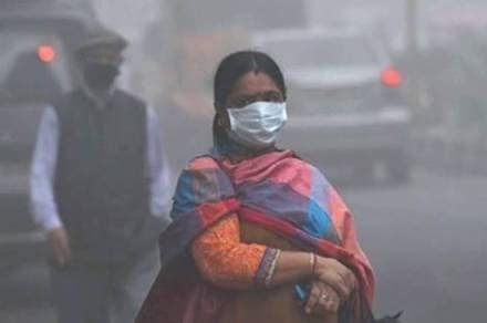 People wearing masks in polluted air