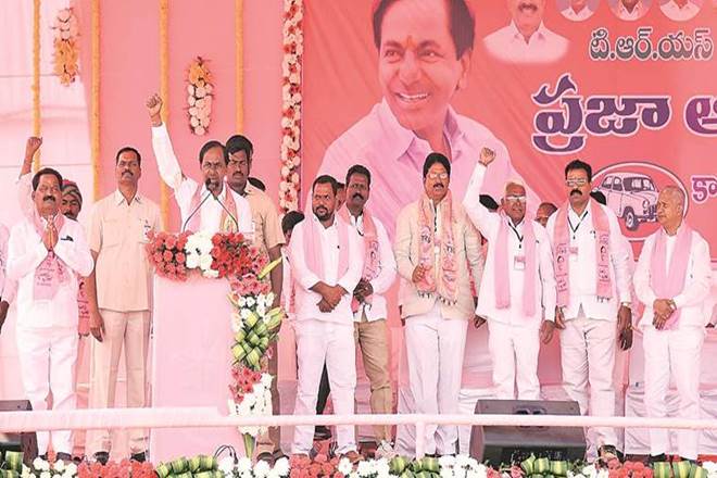 The manifesto which was released by party chief K Chandrasekhar Rao also promised enhancement of all types of "Aasara" pensions from Rs 1000 to Rs 2016. (IE) The manifesto which was released by party chief K Chandrasekhar Rao also promised enhancement of all types of "Aasara" pensions from Rs 1000 to Rs 2016. (IE)