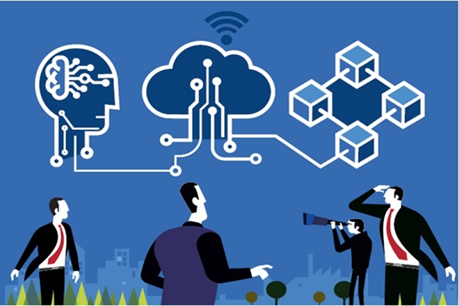 For any enterprise, there 
are two clear choices in the new year: ‘act now’ by modernising 
your business and business processes using emerging technologies—especially AI, IoT and Blockchain—or be left behind (Illustration: Shyam Kumar Prasad)