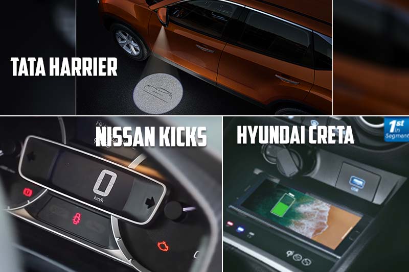 All three SUVs here get some features that are unique to themselves and are interesting at the same time. For instance, the Tata Harrier gets puddle lamps that project the silhouette of the car. On the other hand, the Hyundai Creta gets wireless charging facility while the Nissan Kicks offers a fully digital instrument cluster as unique features.