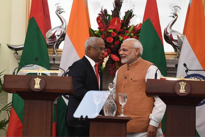 Indian Prime Minister Narendra Modi and President of the Maldives Ibrahim Mohamed Solih (Source MEA