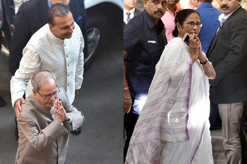 Among the political figures, former President Pranab Mukherjee and West Bengal Chief Minister Mamata Banerjee were seen at the wedding premises. (Image: PTI)