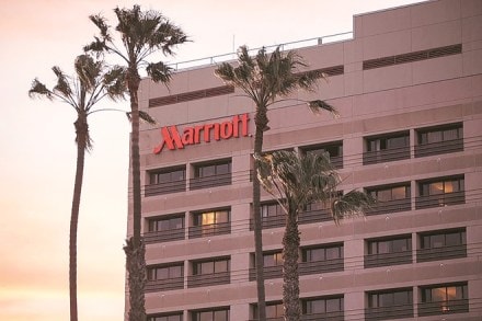 Palm trees stand in front of the Marina Del Rey Marriott hotel in Marina Del Rey, California, U.S. Photographer:Patrick T. Fallon/Bloomberg