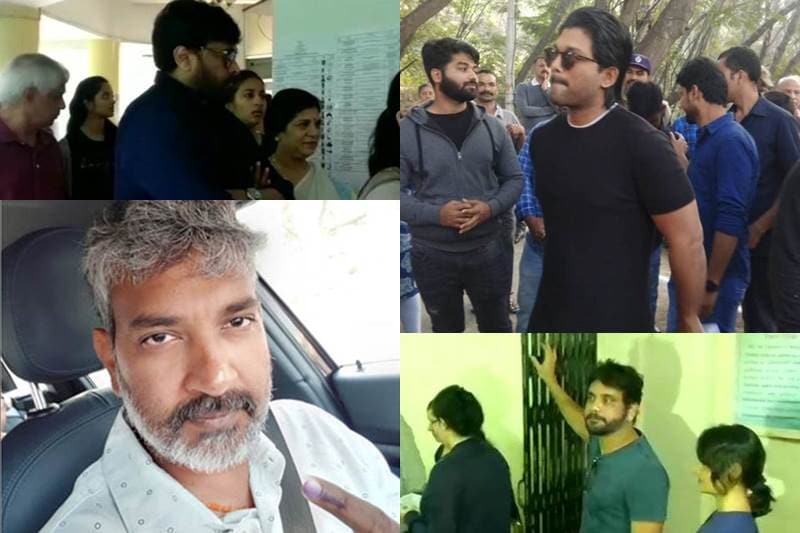 Telangana Elections 2018 saw a number of film stars from the South Indian film industry showing up for casting their valuable votes. These celebrities include Baahubali director SS Rajamouli, actor Allu Arjun, NTR Jr, Chiranjeevi and Akkineni Nagarjuna.