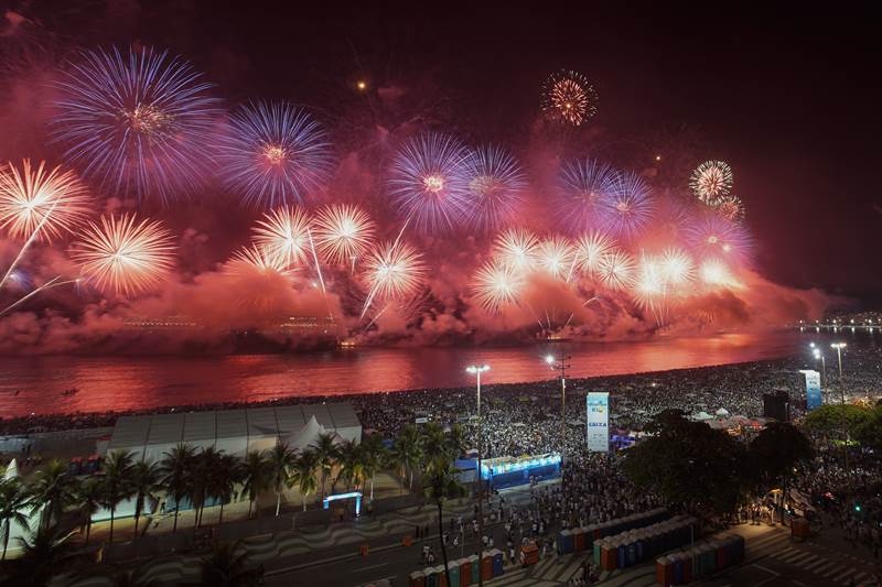 Fireworks over Copacabana Beach during the New Year celebrations in Rio de Janeiro, Brazil (AP Photo)