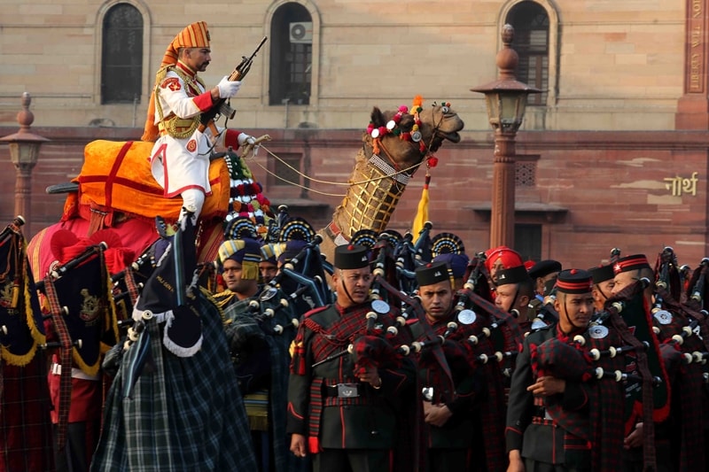 Beating retreat ceremony which commemorates the end of the Republic Day celebrations and is performed on the evening of January 29th every year.