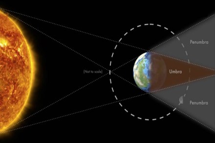 During a total lunar eclipse, the eclipsed, or blood, moon turns red from sunlight scattering off Earth's atmosphere. During a total lunar eclipse, the eclipsed, or blood, moon turns red from sunlight scattering off Earth's atmosphere.