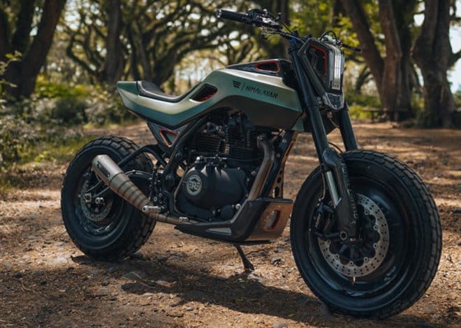 Royal Enfield Himalayan modified into a modern ‘stealth fighter’ inspired flat tracker