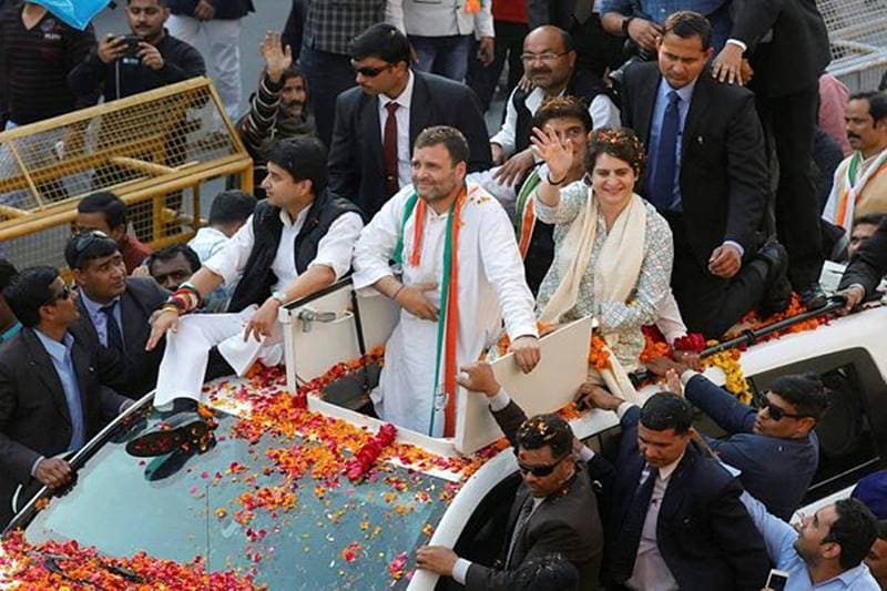Priyanka Gandhi Vadra, a leader of India's main opposition Congress party and sister of the party president Rahul Gandhi, waves to her supporters during a roadshow in Lucknow, India, February 11, 2019. (REUTERS)