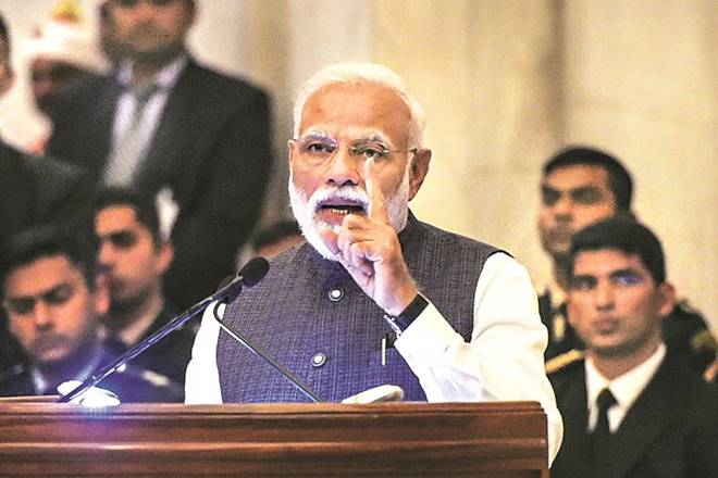 Prime Minister Narendra Modi at the Rashtrapati Bhavan in New Delhi on Tuesday Prime Minister Narendra Modi at the Rashtrapati Bhavan in New Delhi on Tuesday