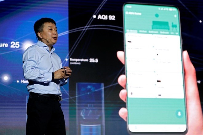 Xiaomi's Senior Vice President Xiang Wang speaks at a presentation ahead of the Mobile World Congress (MWC 19) in Barcelona, Spain.