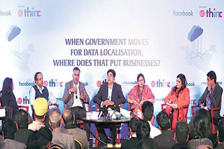 (Left to right) The Indian Express Assistant Editor (Online) Shruti Dhapola with panelists Gopalakrishnan S,
Ashish Aggarwal, S Chandrasekhar, Shagufta Kamran, Shweta Rajpal Kohli, and Bedavyasa Mohanty. (Express photo: Tashi Tobgyal)