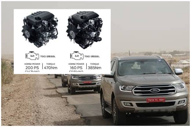 The new Ford Endeavour will come with the same engine options - a 3.2-litre and a 2.2-litre diesel engine. While both engines will be available with an automatic gearbox, Ford has reintroduced the 6-speed manual transmission with the smaller engine.