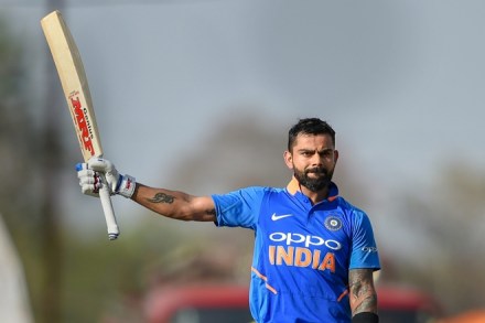 Virat Kohli celebrates his century during the 2nd ODI against Australia at Vidarbha Cricket Association Stadium in Nagpur. (PTI Photo)