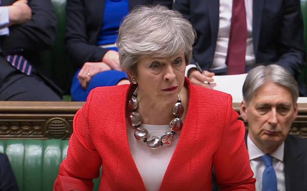 Britain's Prime Minister Theresa May speaks in Parliament in London, Britain, March 12, 2019, in this screen grab taken from video. Reuters TV via REUTERS