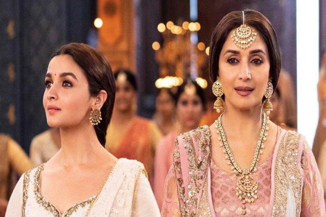 Madhuri Dixit and Alia Bhatt in a still from Kalank song Ghar More Pardesiya.