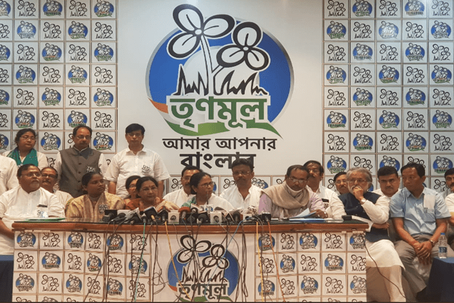 Banerjee said that six sitting members of Parliament will not contest the polls and they will work for the organisation. (TMC Twitter) Banerjee said that six sitting members of Parliament will not contest the polls and they will work for the organisation. (TMC Twitter)