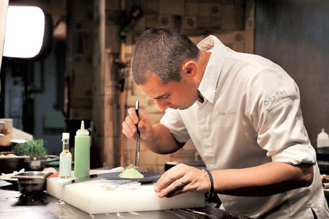 Chef Julien Royer cooking at JW Marriott Delhi as part of the Masters of Marriott initiative and some of the dishes he prepared. 