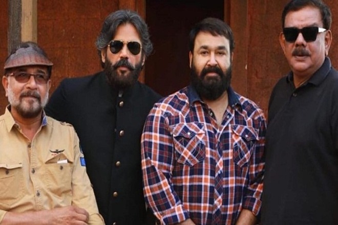 Mohanlal on the sets of his upcoming film Marakkar: Arabikadalinte Simham. (Source: Suniel Shetty/Instagram)