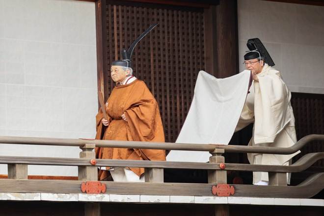 Japan's Emperor Akihito walks for a ritual to report his abdication to the throne, at the Imperial Palace in Tokyo. (AP Photo) Japan's Emperor Akihito walks for a ritual to report his abdication to the throne, at the Imperial Palace in Tokyo. (AP Photo)