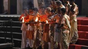 Prime Minister Narendra Modi's four- hour road show ended at the Dashashwamedh ghat, where Modi took part in the "Ganga Aarti". The Prime Minister also performed a puja. (AP Photo)