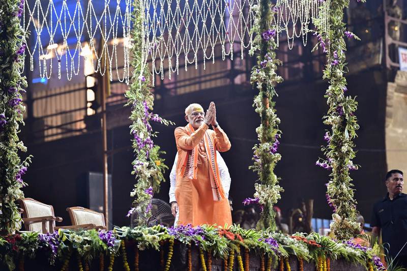 Several BJP leaders such as Uttar Pradesh Chief Minister Yogi Adityanath, party chief Amit Shah and many others were also present on the site. (PTI Photo)