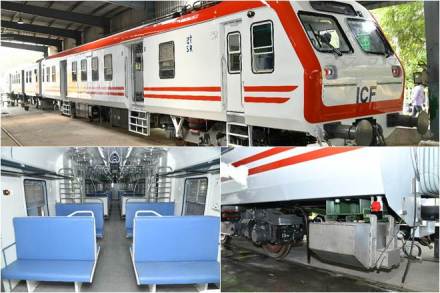 The EMU train has passenger-friendly facilities and has been manufactured at the Integral Coach Factory in Chennai