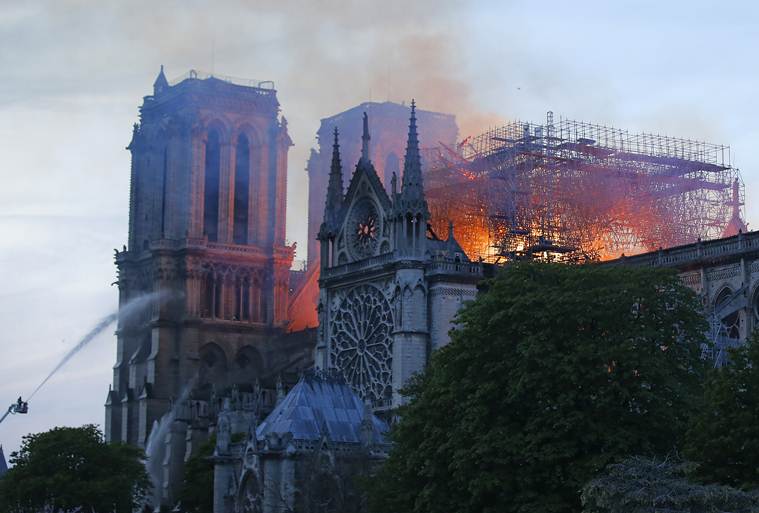 The fire tore through the cathedral's timbered roofing, where workmen were carrying out extensive renovations to collapsed balustrades and crumbling gargoyles and the spire's wooden frame. The fire tore through the cathedral's timbered roofing, where workmen were carrying out extensive renovations to collapsed balustrades and crumbling gargoyles and the spire's wooden frame.