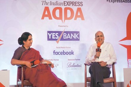 Pratap Bhanu Mehta, Vice-Chancellor of Ashoka University and Contributing Editor with The Indian Express, in conversation with Vandita Mishra, National Opinion Editor, The Indian Express, during the Express Adda in Mumbai photos: express photo service)