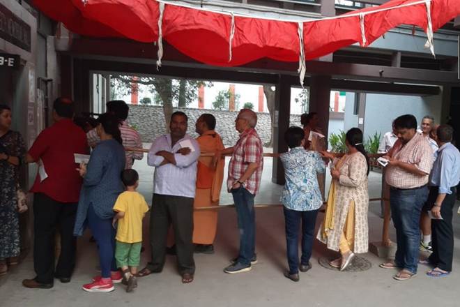 Visuals from a polling booth in Delhi (ANI Photo)