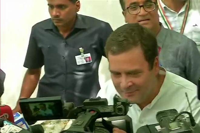 Congress President Rahul Gandhi after casting his vote at a polling booth in the national capital (ANI Photo)
