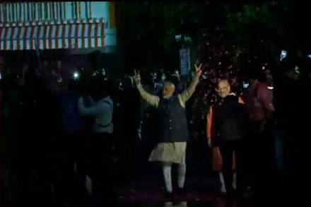 Prime Minister Narendra Modi arrives at BJP Headquarters (ANI Photo)