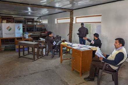 A view of a booth at a polling station during the fifth phase of Lok Sabha elections, in Shopian district.