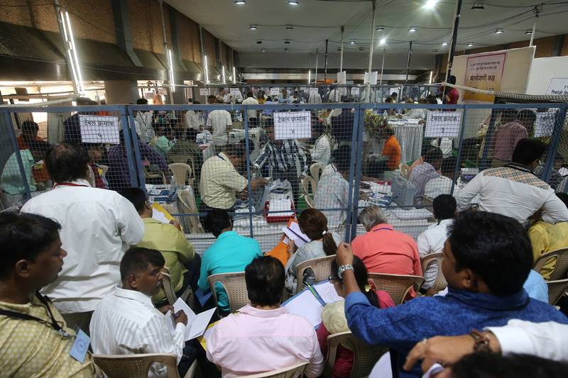 Election staff members counting votes in Mumbai. (Reuters)