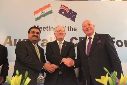 Adani Group Chairman Gautam Adani, , Australia Trade and Investment minister Andrew Robb , CEO of Rio Tinto Sam Walsh , Australia India CEO Forum