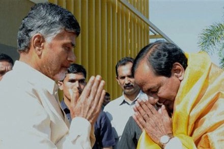 Chief Minister of Telanagana, K Chandrasekhar Rao meets his Andhra Pradesh counterpart, N Chandrababu, andhra assembly, andhra cm, jagan mogan reddy