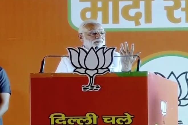 Prime Minister Narendra Modi gestures during an election rally for the Lok Sabha polls. (BJP/Twitter)