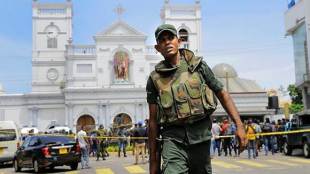 Sri Lankan Army soldiers secure the area around St. Anthony's Shrine after a blast in Colombo (AP Photo)