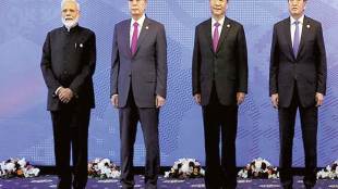 (From left) Prime Minister Narendra Modi, Kazakh President Kassym-Jomart Tokayev, Chinese President Xi Jinping, Kyrgyz President Sooronbay Jeenbekov, before a session at the Shanghai Cooperation Organisation summit in Bishkek, Kyrgyzstan, on Friday (AP photo)