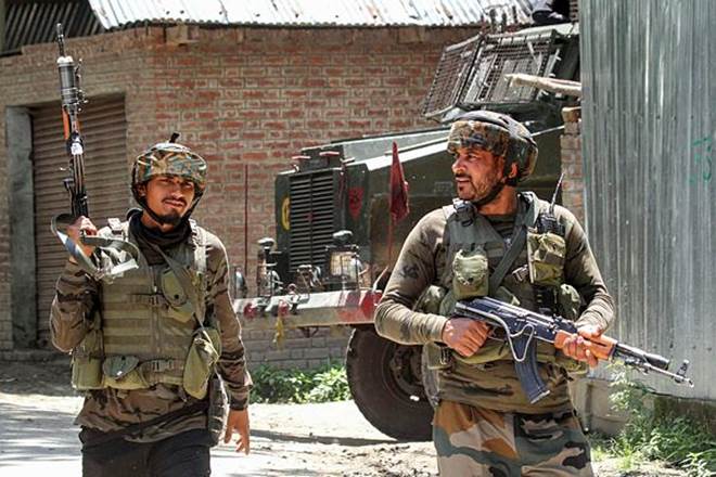 Army soldiers patrolling in Pulwama (PTI Photo) Army soldiers patrolling in Pulwama (PTI Photo)