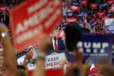 US President Donald Trump speaks at a campaign kick off rally at the Amway Center in Orlando (Reuters photo)
