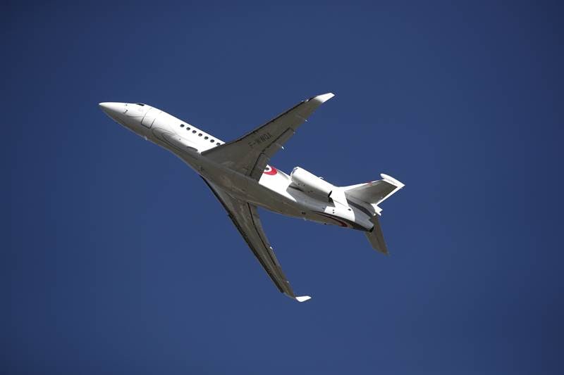 A Dassault Falcon 8X jet performs at the 53rd International Paris Air Show at Le Bourget Airport near Paris on Monday (AP Photo)