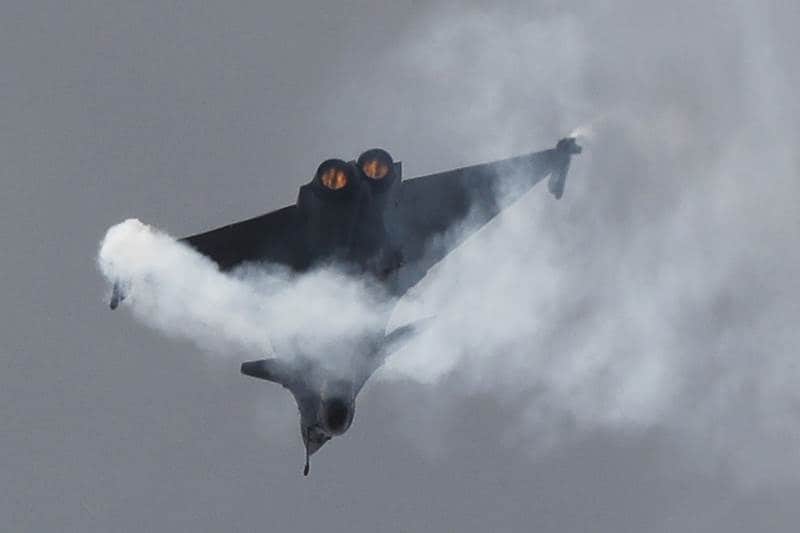 A Dassault Rafale fighter jet performs his demonstration flight at Paris Air Show (AP Photo)