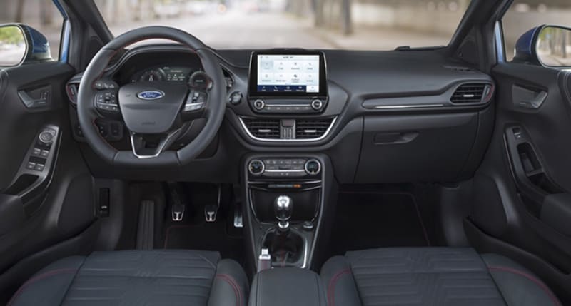 The interior is typical Ford and has black upholstery as well as an 8.0-inch SYNC3 touchscreen infotainment system that supports Android Auto and Apple CarPlay