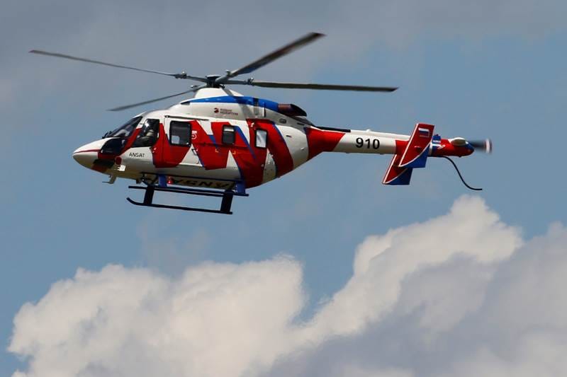 A Russian multi-purpose Ansat helicopter performs its action during the 53rd International Paris Air Show at Le Bourget Airport near Paris (Reuters Photo)