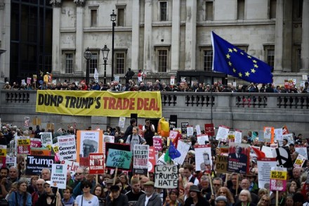 Demonstrators take part in an anti-Trump protest in Trafalgar Square, London, Britain. (Reuters)